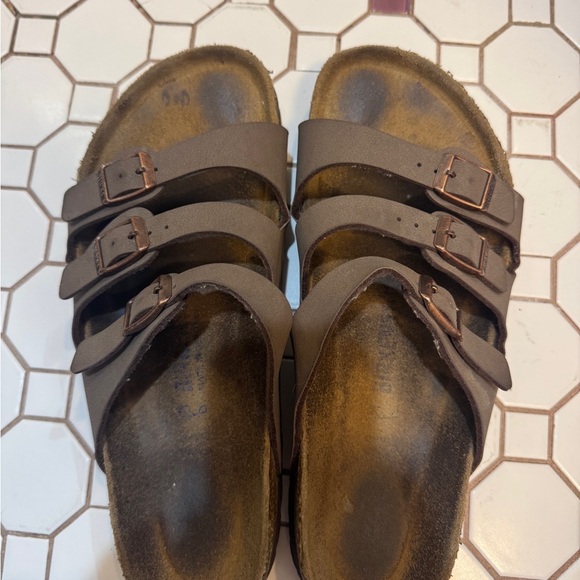 Birkenstock Florida Softbed Brown Triple Strap Sandals - Picture 2 of 4